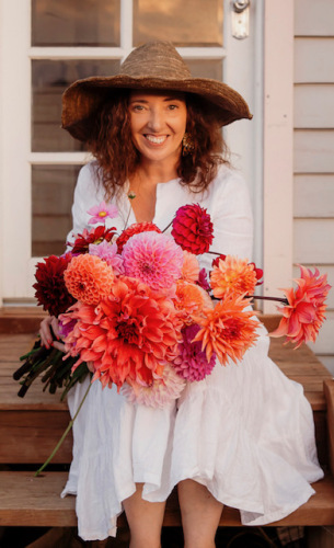 The Aussie Flower Farmer with Dahlias at Collector Cottage